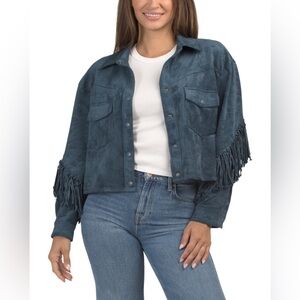 Blank NYC Faux Suede Fringe Utility Jacket